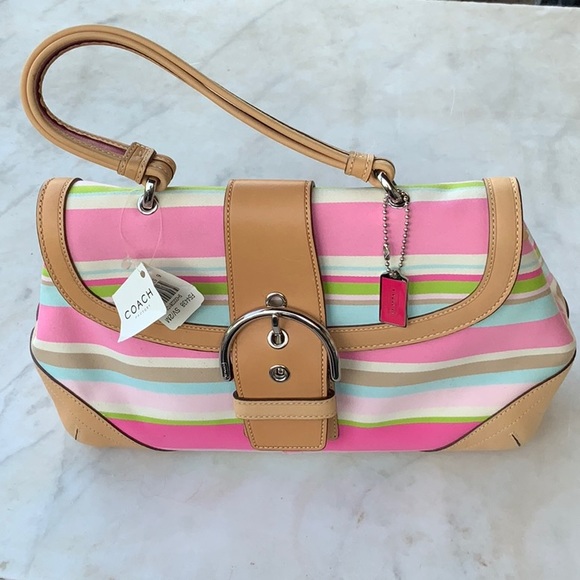 COACH HAMPTON STRIPE VACHETTA HAND BAG NEW WITH TAGS VINTAGE PINK - Picture 12 of 15